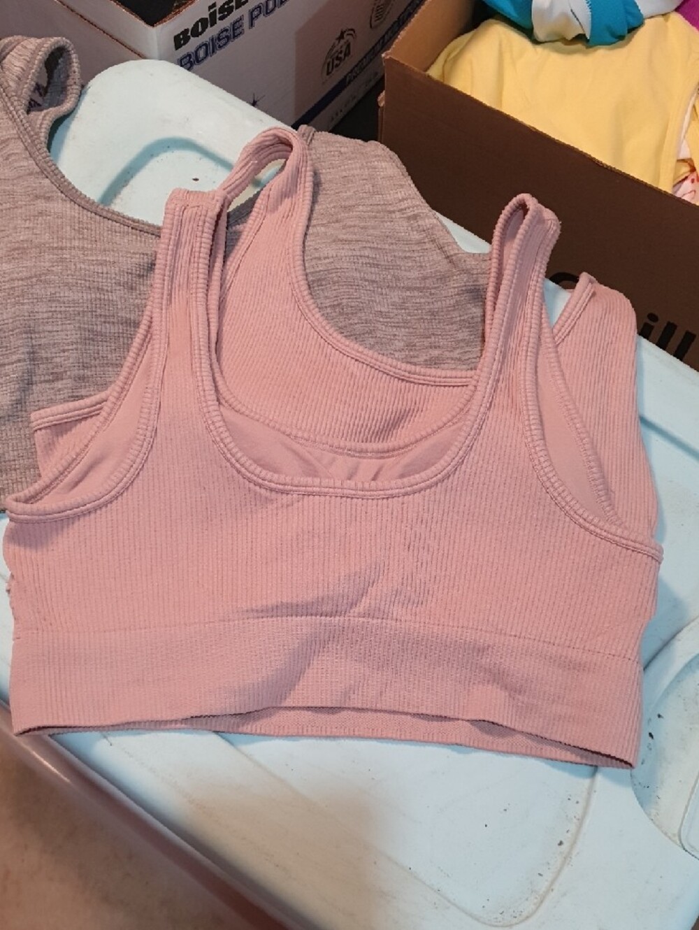 Ribbed Scoop Neck Sports Bra - Dusty Pink And Gray (3-Pack) - Picture 3 of 5